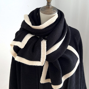 <strong>Black</strong> <strong>White</strong> Knitted <strong>Scarf</strong> for Boys Girls Winter Long Border with Niche Design Bows Pattern All-Season Match Custom Logo - Product Image 5