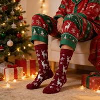 Vente en gros de chaussettes de Noël en coton tricoté personnalisées pour femmes, fantaisie et originales
