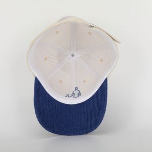 Casquette de baseball ajustable en velours côtelé à 6 panneaux bicolore personnalisée, casquette à visière incurvée unie, casquette de papa en velours côtelé avec logo brodé - Product Image 6