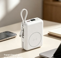 Batterie externe 20000mAh, charge rapide 22.5W, chargeur portable avec câble intégré, chargeur sans fil, batterie externe PD pour les voyages
