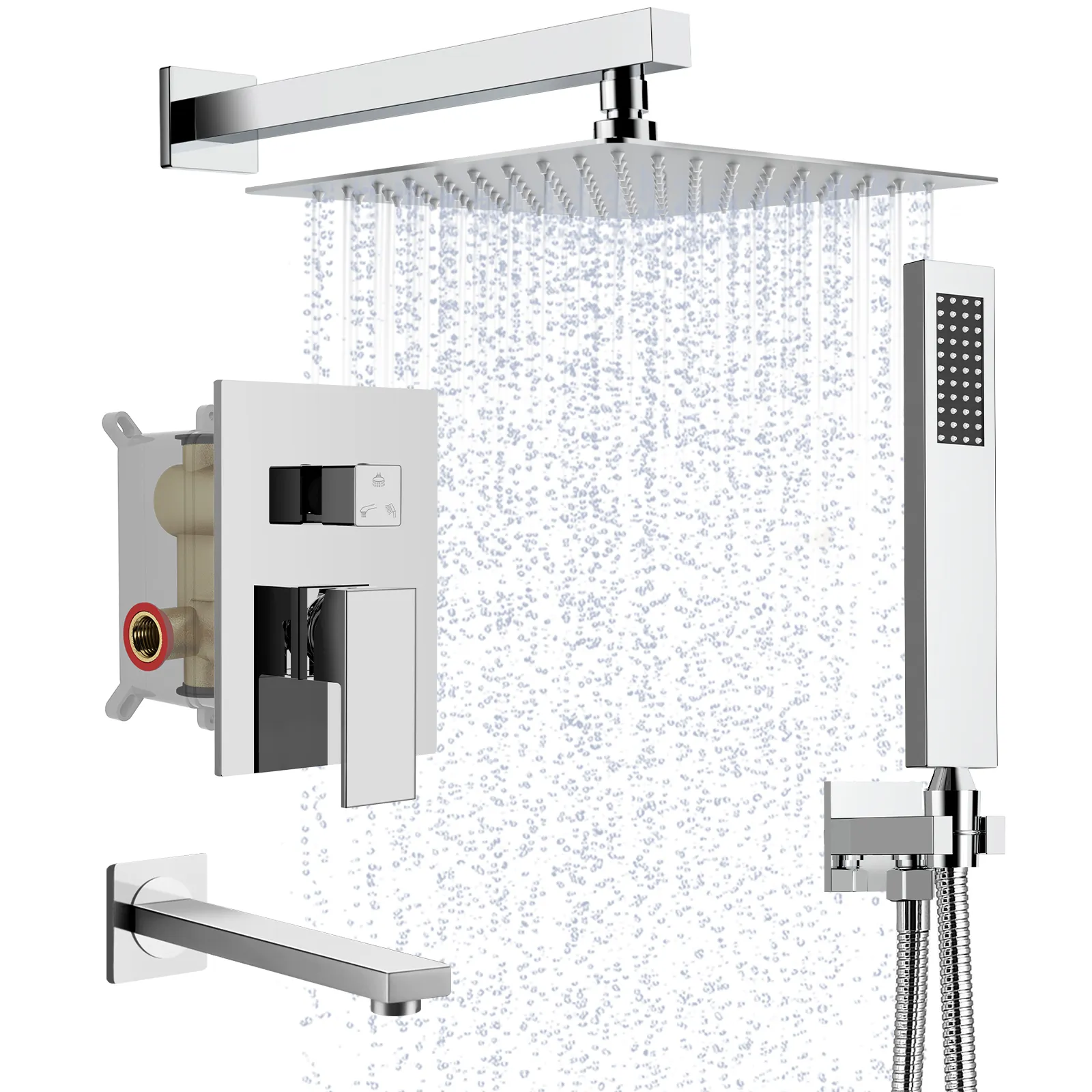 럭셔리 대형 LED 온도 조절 샤워 수도꼭지 세트 솔질 골드 음악 목욕 샤워 시스템 세트 샤워 헤드