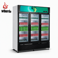 Armoire réfrigérée Wiberda à 3 portes, ventilée ou à refroidissement statique, avec porte vitrée pour la présentation de boissons