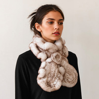 Écharpe carrée en fourrure de lapin Rex tricotée à volants pour femme adulte, épaissie et chaude, pour l'automne et l'hiver, tour de cou croisé rayé