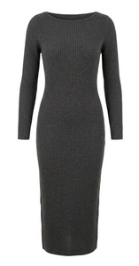 Robe pull en laine côtelée pour femme, manches longues, moulante, mi-longue, col rond, couleur unie, élégante pour l'automne, idéale pour le bureau ou les occasions décontractées - Product Image 6