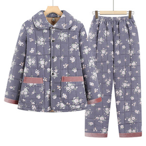 <span class=keywords><strong>Pigiama</strong></span> <span class=keywords><strong>Invernale</strong></span> a Due Pezzi per Signore di Mezza Età e Anziane, Giacca e Pantaloni in Poliestere a Maniche Lunghe, Stile Minimalista con Bottoni, Caldo - Product Image 3
