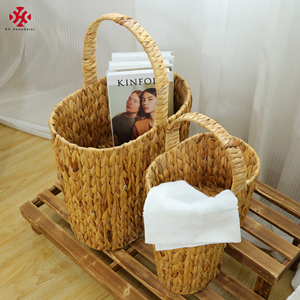XH Set of 2 Natural Water Hyacinth <strong>Wicker</strong> Storage <strong>Stair</strong> <strong>Basket</strong> with Handle Large Magazine <strong>Basket</strong> <strong>for</strong> Home Organizing Laundry - Product Image 1