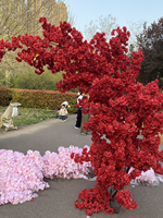 Arche rouge de 8 pieds de haut Arbres à fleurs de bougainvilliers artificiels Décoration de mariage en plein air Arche d'arbre en fausse fleur de cerisier rouge japonais
