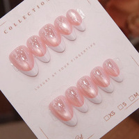 Uñas Postizas de Ojo de Gato Reutilizables de Diseño de Lujo Hechas a Mano, Uñas Artificiales con Pegamento para Mujer, Reutilizables