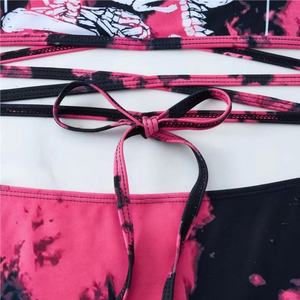 Conjunto de bikini triangular de 2 piezas para mujer, traje de baño personalizado 3D sin espalda, tanga con cordones, halter con decoración de cristal, traje de baño con estampado animal - Product Image 4