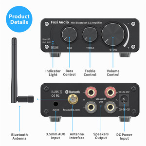 Amplificateur stéréo numérique Hi-Fi Fosi Audio 2 canaux TPA3116D2 Mini pour enceintes 50W BT10A Treble &amp;   Basse - Product Image 2