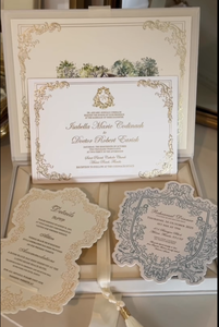 Invitación de Boda de Lujo en Caja de Terciopelo Blanco, con Sello Personalizado en Dorado, Diseño de Acuarela, con Cinta y Borla, Tarjetas RSVP - Product Image 3