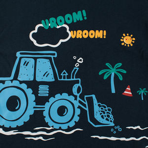 Camiseta de manga corta de verano para niños, camisetas de algodón 100% para niños, camiseta azul oscuro con dibujos animados para niños - Product Image 4