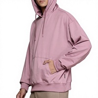 Sweat-shirt à capuche surdimensionné pour homme, rose délavé, avec motif sur la manche, en molleton de coton épais, style streetwear