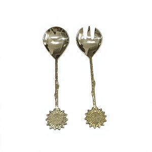 Stainless Steel Salad Server with Unique Gold Long With <b>Bamboo</b> Design Handle Tableware <b>Set</b> Royal Dining Salad Server <b>Set</b> - Product Image 5