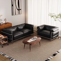 Canapé modulable en cuir noir minimaliste italien, design moderne Corbusier, acier inoxydable, salon, bureau à domicile