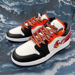 Chaussures de <span class=keywords><strong>basket</strong></span>-ball basses compatibles originales, blanc, noir, <span class=keywords><strong>rouge</strong></span>, bleu, unisexe, lacets plats flamme, bord bleu flamme 8 mm - Product Image 2