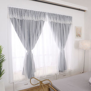 Cortina de Doble Capa para Dormitorio, Producto Terminado, Personalizable, Estilo Princesa Coreana, Estilo INS, Cortina Opaca con Diseño de Estrella Hueca - Product Image 6