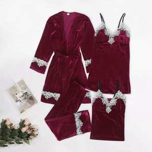 4 pezzi in <span class=keywords><strong>velluto</strong></span> con bretelle camicia da notte da <span class=keywords><strong>donna</strong></span> <span class=keywords><strong>pigiama</strong></span> da <span class=keywords><strong>donna</strong></span> - Product Image 3