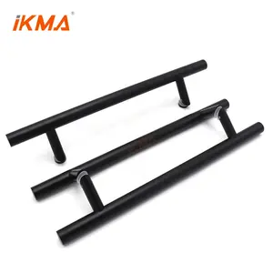 Door Handle Black 45 Degree Sloping Feet Round Tubular Long Lever 304 Stainless Steel Entrance Wood Large Door Black Handles