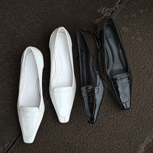 WETKISS - Mocasines de Cuero Blanco Puro Personalizados para Mujer, Zapatos de Tacón Bajo, Punta Cuadrada <span class=keywords><strong>Estrecha</strong></span>, Zapatos de Vestir, Mocasines de Oficina para Mujer - Product Image 4