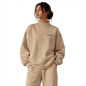 Sweat-shirt surdimensionné personnalisé pour femme, col montant, couleur unie, respirant, en coton tricoté et fibre de bambou, coupe ample, avec logo frontal, idéal pour l'automne - Product Image 1