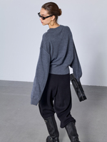 Sweat-shirt décontracté en mélange de laine anti-plis pour femme, coupe oversize, col rond, épaules tombantes, manches longues, poignets et ourlet côtelés, doux, extensible et chaud