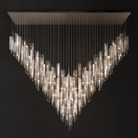 Lustre suspendu LED rectangulaire en verre artistique sur mesure pour hall d'hôtel, villa, escalier - Prix usine de gros