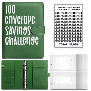 100 Phong Bì tiết kiệm thách thức chất kết dính-A5 đá cẩm thạch PU da | xoắn ốc lỏng lẻo kế hoạch tiết kiệm tiền với 3 trackers - Product Image 3