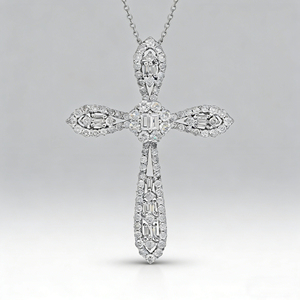 CUSTOM SILVER 10K/14K/18K GOLD PLATED LAB GROWN CVD DIAMOND CLASSIC ENGAGEMENT GIFT SWEATER <b>CHAIN</b> NECKLACE <b>CROSS</b> PENDANT - Product Image 2