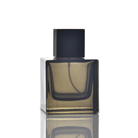 Flacon de parfum portable en verre transparent noir carré de luxe personnalisé, vide, 50 ml, 100 ml, avec couvercle en bois