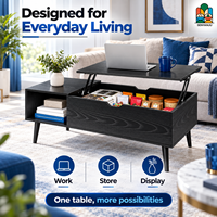 Table basse minimaliste en chêne noir avec plateau relevable et rangement, pieds coniques en bois, table basse pour salon