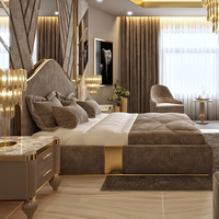 Lit King Size de Luxe sur Mesure Furnistyle avec Tête de Lit Haute en Tissu, Mobilier pour Chambre d'Hôtel