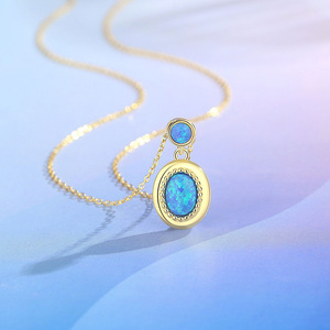 Luxury S925 Sterling Silver 18K Gold Plated Blue <b>Opal</b> Link Chain Pendant <b>Necklace</b> for Women-Wedding & Anniversary Jewelry - Product Image 4