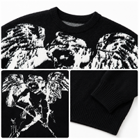 Pull jacquard à manches longues et col rond pour homme, motif squelette ailé gothique, style streetwear, coupe oversize, avec logo OEM