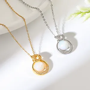 Nuova moda gioielli di alta qualità di marea in acciaio inossidabile intarsiato zirconia lettere e sirena Ji elemento di perla collana