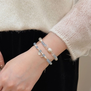 Pulsera Tichi de Plata de Ley S925 con Aguamarina Natural Exquisita para Mujer, Diseño Elegante y Moderno con Estrellas de Mar y Perlas en Capas - Product Image 3