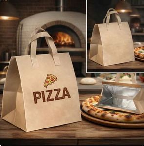 Custom Printed Kraft Pizza Thermal Insulated <b>Cooler</b> Tote Bag Disposable Food Delivery Lunch Thermal Bag for Pizza Takeaway - Product Image 2