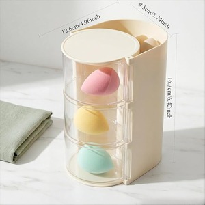 Organisateur de maquillage rotatif à 3 niveaux, boîte de rangement cosmétique anti-poussière en PP, tiroir pour pinceaux, houppettes et outils de beauté - Product Image 2