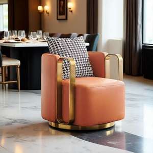 Fauteuil pivotant de luxe moderne, revêtement en velours multicolore avec accoudoirs dorés - Product Image 6