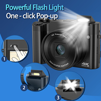 Kamera Mini Point and Shoot Ultra HD 64MP dengan Pengaturan Ganda, Flash Pop-Up & Anti-Goyang, Gaya DSLR untuk Perjalanan, Peralatan Video