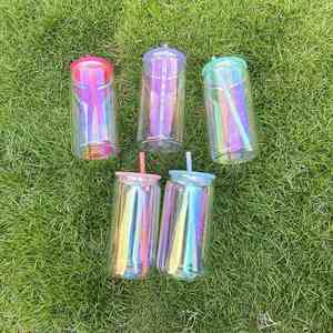 Verre à bière personnalisé avec logo scintillant, sublimation, 16 oz, arc-en-ciel irisé, plaqué, pour enveloppes UV DTF - Product Image 2