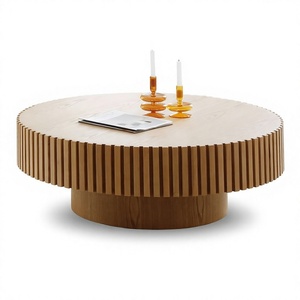 Modern <b>Round</b> Wooden Coffee <b>Table</b> with Fluted <b>Side</b> Design for Living Room Home Furniture - Product Image 1