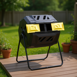 Composteur rotatif à double compartiment de 43 gallons pour l'extérieur, 360 degrés, jaune et noir, pour les déchets de jardin et la terrasse - Product Image 2
