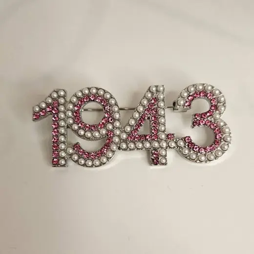 Novo estilo gamma phi delta broche 1943 grêmio pinos azul rosa strass pérola lapela pin jóias