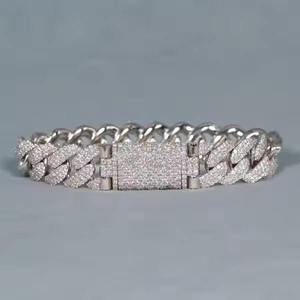 Luxury Moissanite Cuban Link Bracelet 925 Sterling Silver Plated Round Cut Iced Out Style Trendy Gift Jewelry <b>for</b> <b>Men</b> - Product Image 1