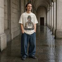 T-shirts et tee-shirts en coton tricoté respirant à imprimé graphique, effet délavé, col rond, streetwear pour hommes