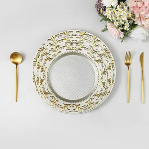 High Quality Dinner Under Plate Decorative Plastic Gold Flower Rim Charges Plates For Wedding