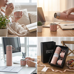 Mejor Oferta: Set de <span class=keywords><strong>Regalo</strong></span> Personalizado de Termo de Acero Inoxidable de 500ml con 2 Tazas, Aislado al Vacío, <span class=keywords><strong>para</strong></span> Regalos Promocionales Empresariales - Product Image 6