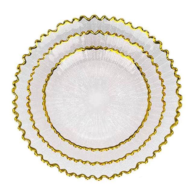 Hot Sale 13-Inch Round Striped Gold Rim Charger Plates Wedding Dishes with Wholesale Prices Features Thread Under Plates