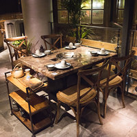 Themenmusik-Buffet-Restaurant Barbecue Sushi Sichuan Hunan Hotel Leder-Tisch-und-Stuhl-Set Kommerzielle Esszimmermöbel